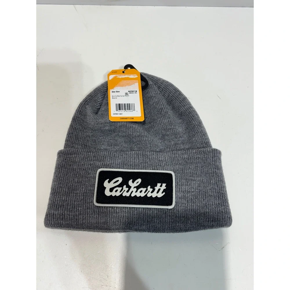 Carhartt Knit Cuffed Script Patch Beanie Women OS Gray AH7007-M Logo Hat
